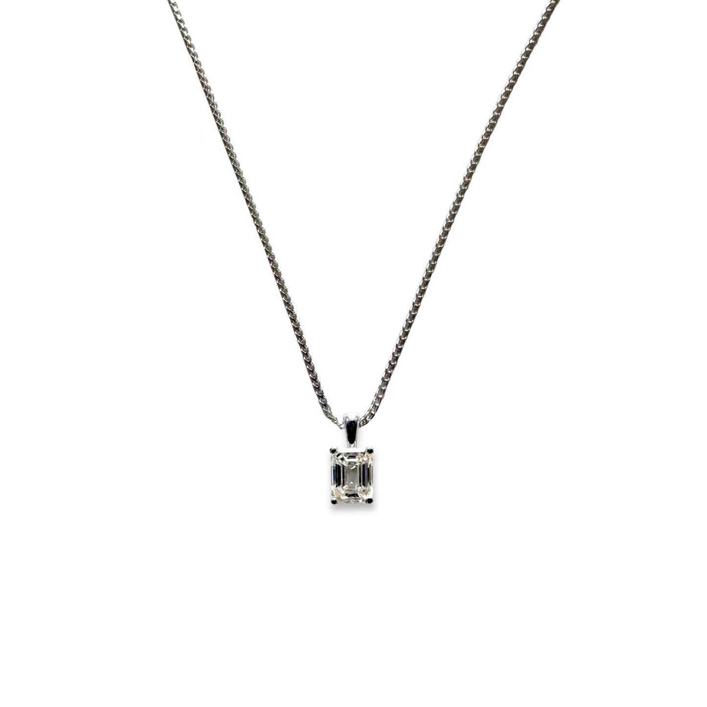 ISADORA JEWELLERY Lab-Grown Diamond Pendant in 9ct White Gold featuring one Certificated Emerald Cut Diamond (Total Diamond Weight 1.00ct)