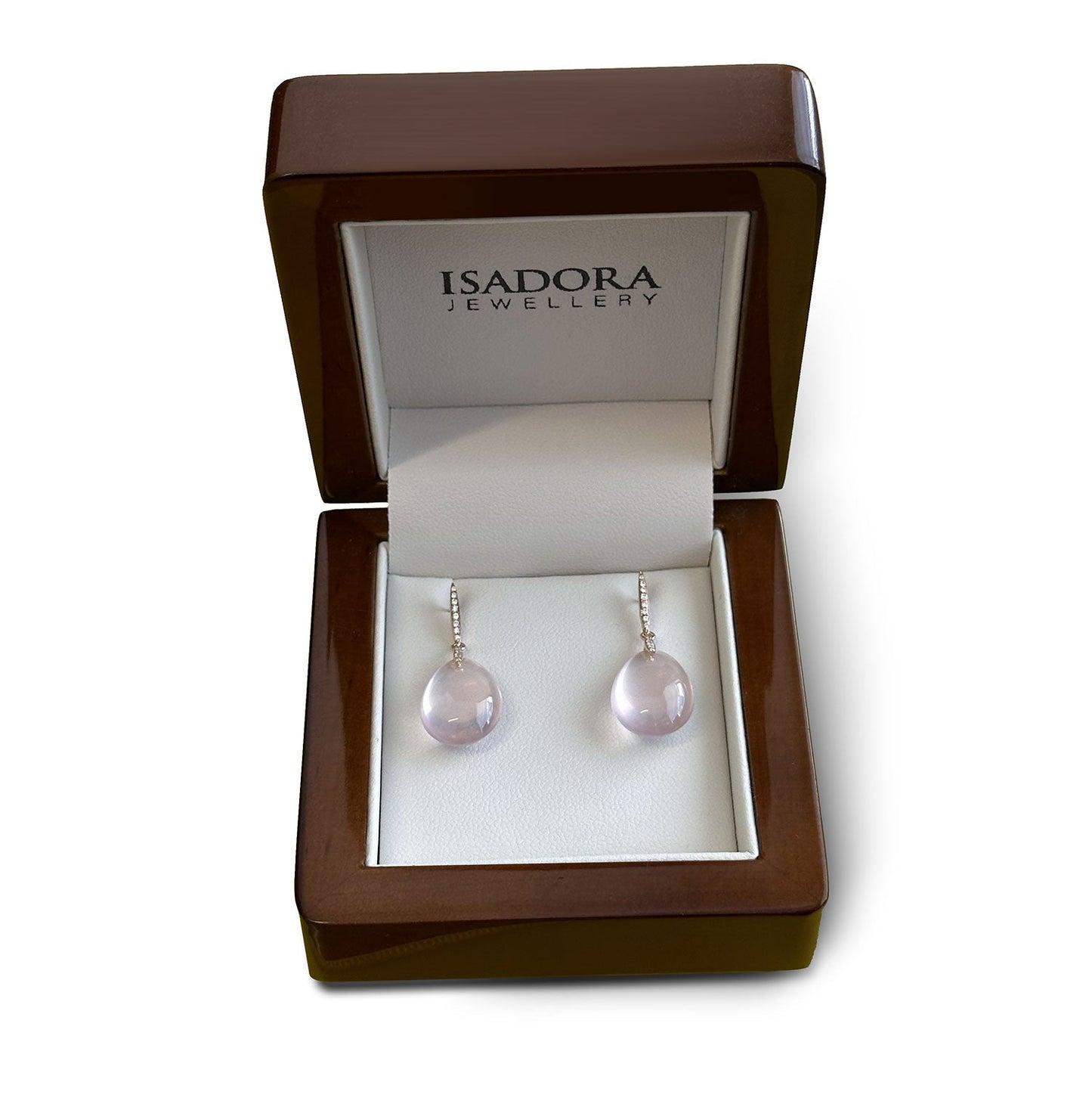 ISADORA JEWELLERY 18ct Rose Gold Rose Quartz and Diamond Earrings