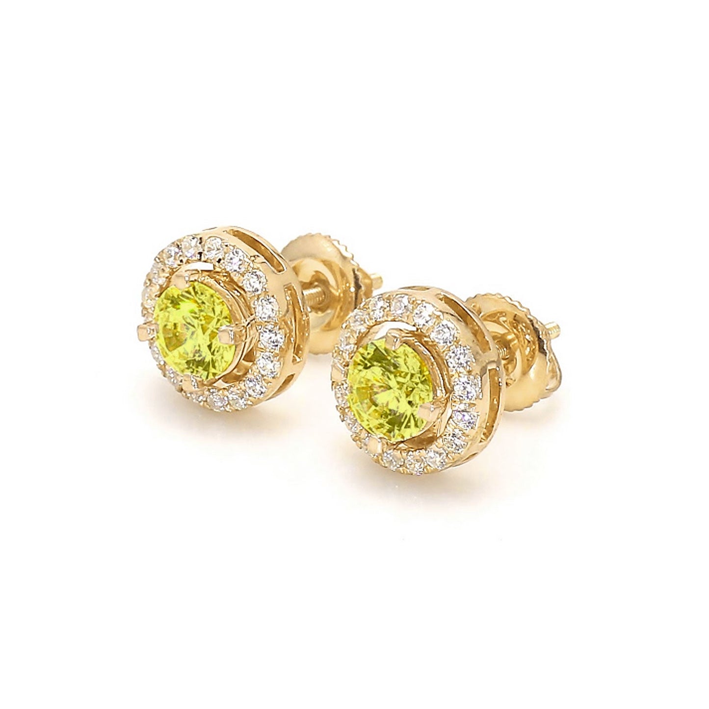 ISADORA JEWELLERY Lab-Grown Diamond Halo Earrings featuring two YELLOW centre diamonds each surrounded by 17 white diamonds in 14ct Yellow Gold (Total Diamond Weight 0.70ct)