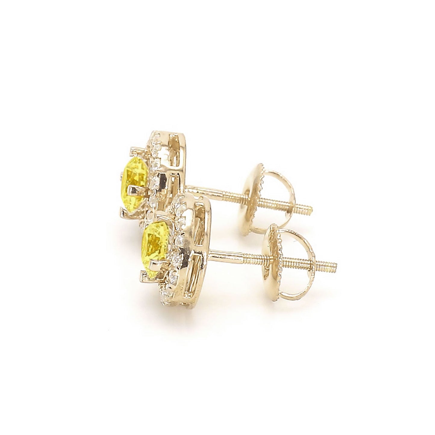 ISADORA JEWELLERY Lab-Grown Diamond Halo Earrings featuring two YELLOW centre diamonds each surrounded by 17 white diamonds in 14ct Yellow Gold (Total Diamond Weight 0.70ct)