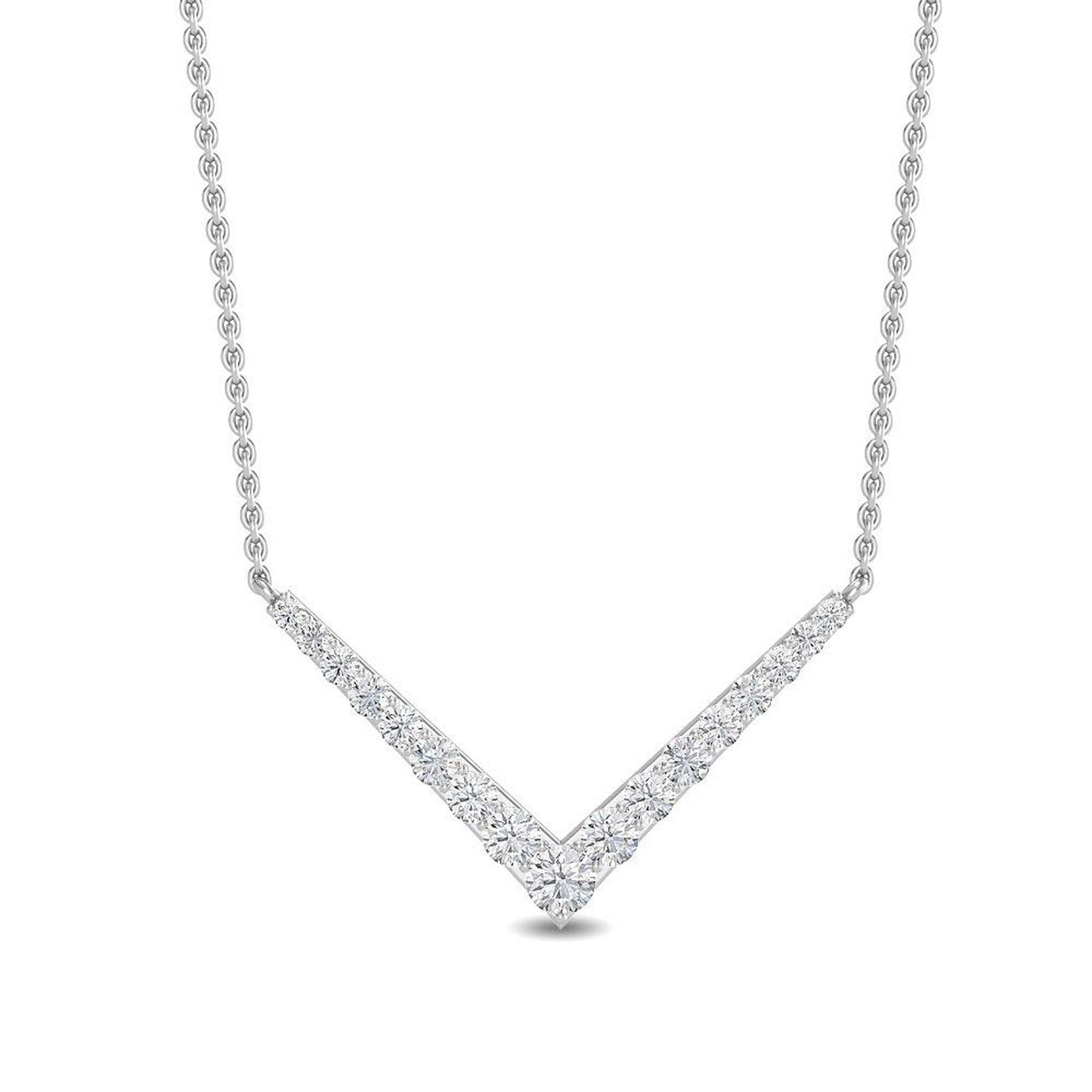 ISADORA JEWELLERY Lab Grown Diamond V Shaped Pendant featuring 17 Round Diamonds weighing a total of 0.40ct on a 14ct White Gold Neckchain