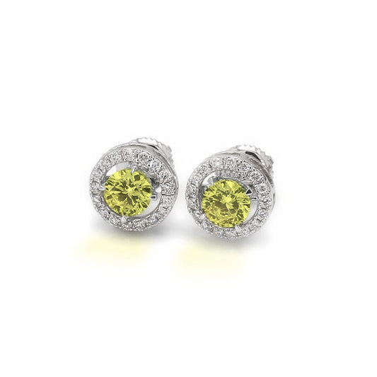 ISADORA JEWELLERY Lab-Grown Diamond Halo Earrings featuring two YELLOW Centre Diamonds each surrrounded by 17 white diamonds in 14ct White Gold (Total Diamond Weight 0.70ct)