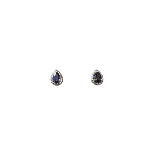 ISADORA JEWELLERY Lab Created 6x4mm Oval Blue Sapphire and Lab Created White Sapphire Sterling Silver Earrings