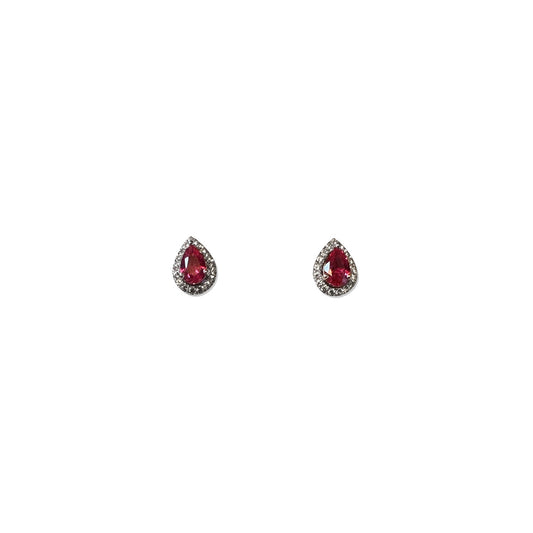 ISADORA JEWELLERY Lab Created 6x4mm Oval Red Ruby and Lab Created White Sapphire Sterling Silver Earrings