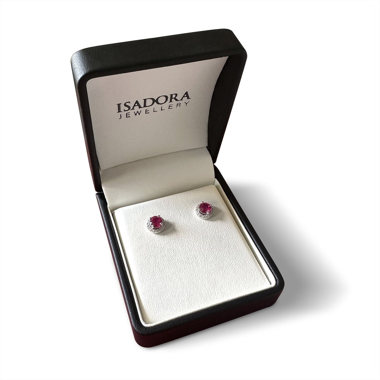 ISADORA JEWELLERY Lab Created 5mm Round Red Ruby and Lab Created White Sapphire Sterling Silver Earrings