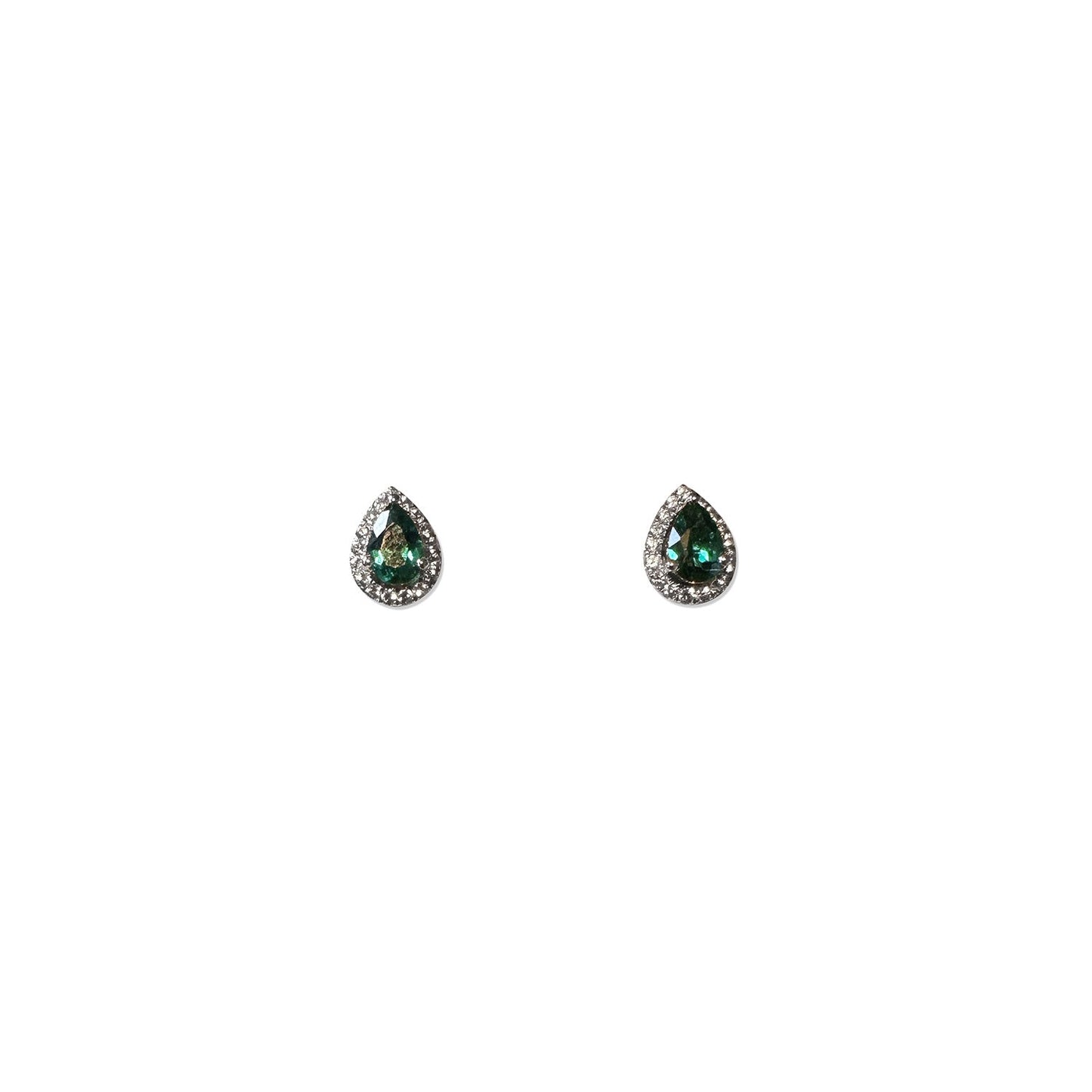 ISADORA JEWELLERY Lab Created 6x4mm Oval Green Emerald and Lab Created White Sapphire Sterling Silver Earrings