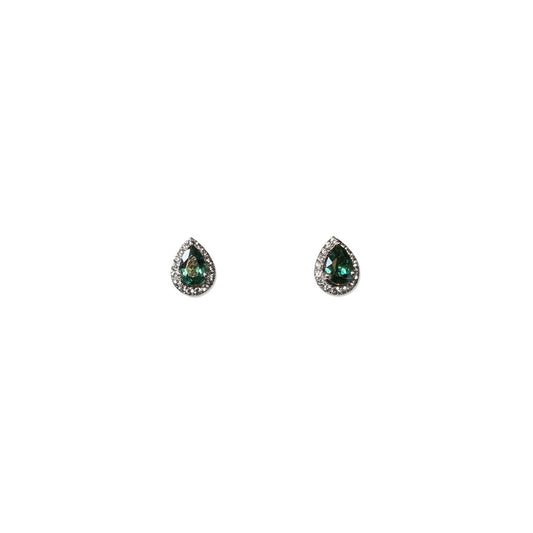 ISADORA JEWELLERY Lab Created 6x4mm Oval Green Emerald and Lab Created White Sapphire Sterling Silver Earrings