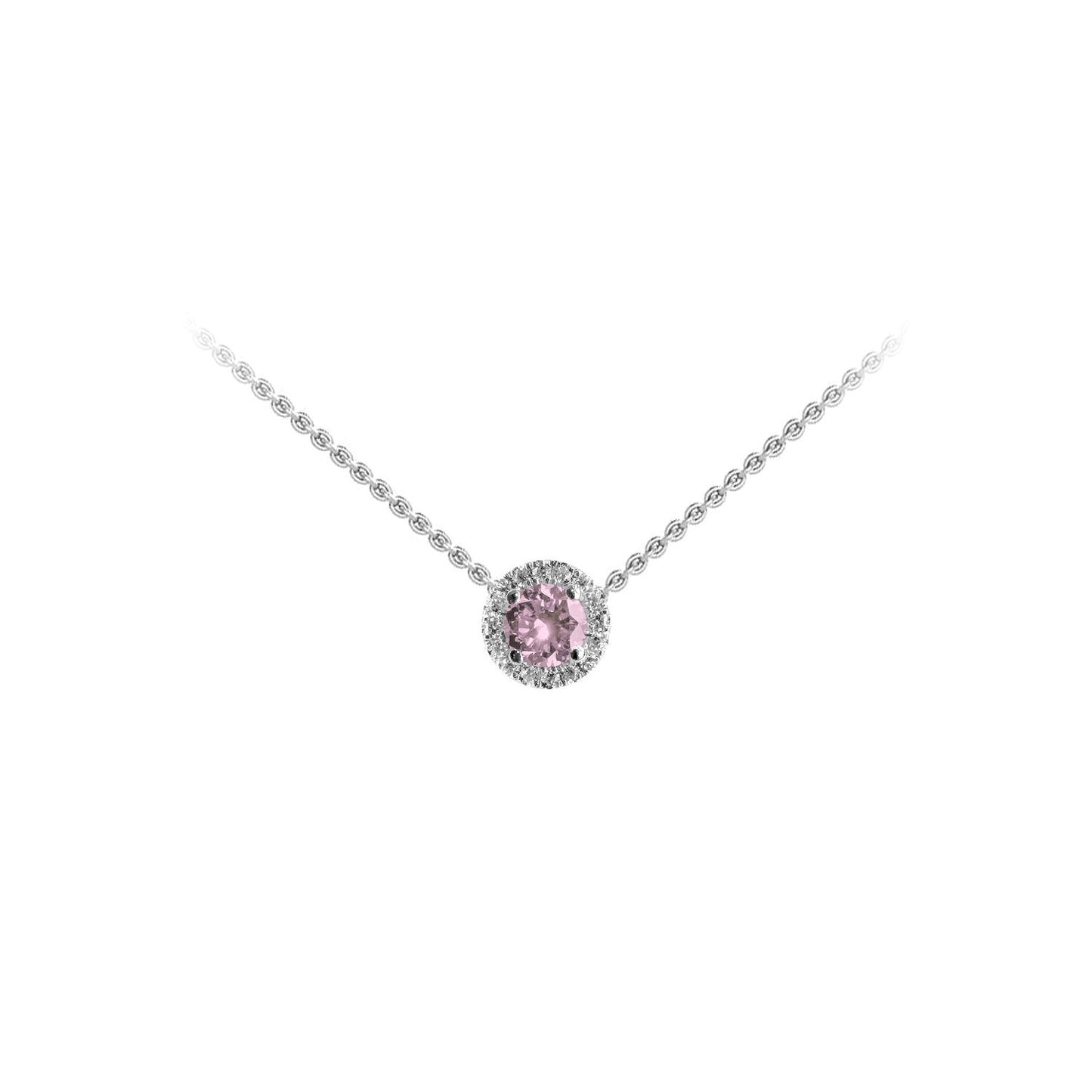 ISADORA JEWELLERY Lab-Grown Diamond Halo Pendant featuring one Pink Centre Diamond in 14ct White Gold on a 14ct White Gold Chain (Total Diamond Weight 0.30ct)