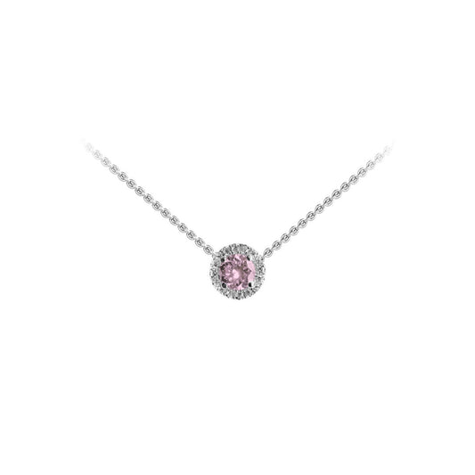 ISADORA JEWELLERY Lab-Grown Diamond Halo Pendant featuring one Pink Centre Diamond in 14ct White Gold on a 14ct White Gold Chain (Total Diamond Weight 0.30ct)