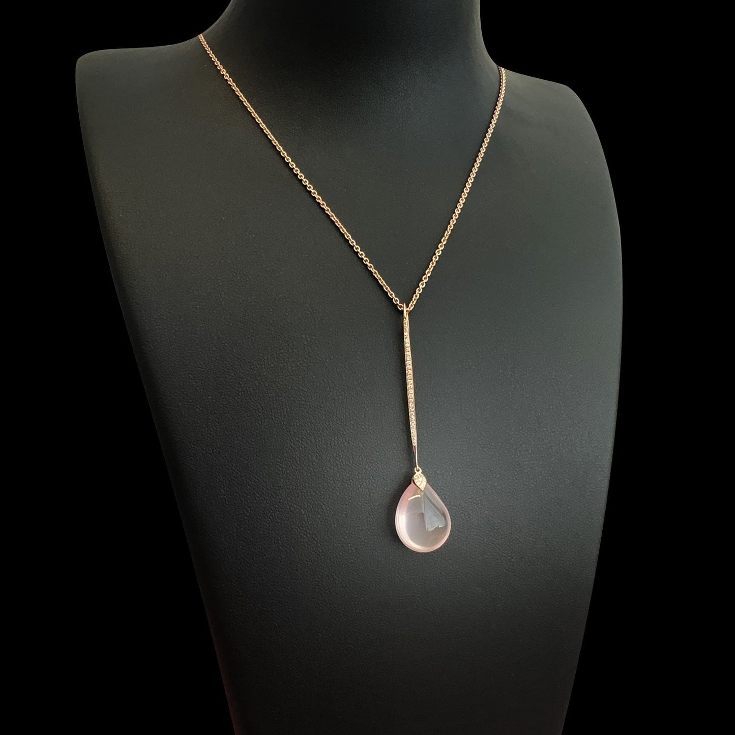 ISADORA JEWELLERY 18ct Rose Gold Rose Quartz & Diamond Pendant