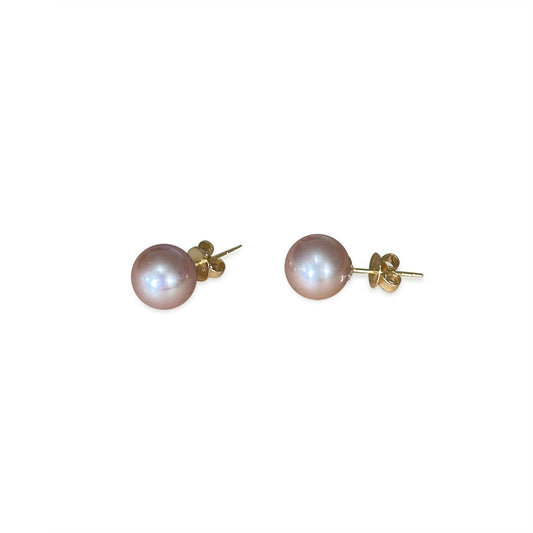 ISADORA JEWELLERY Pink Freshwater 8-8.5mm Pearl Stud Earrings with 14ct Gold Posts and Butterflies