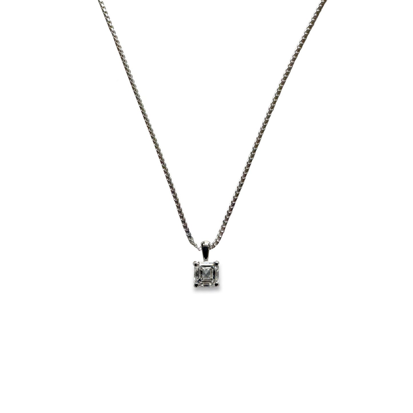 ISADORA JEWELLERY Lab-Grown Diamond Pendant in 9ct White Gold featuring one Certificated Square Emerald Cut Diamond (Total Diamond Weight 1.01ct)