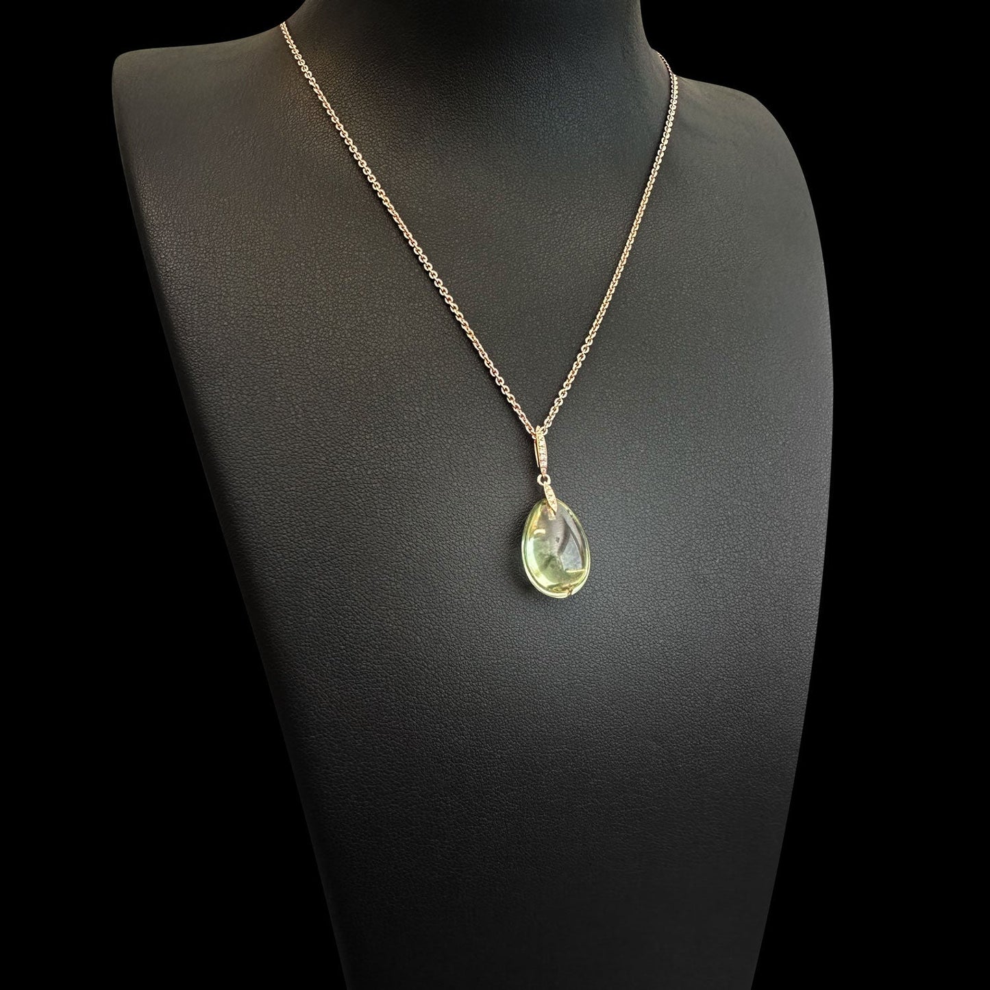 ISADORA JEWELLERY 18ct Rose Gold Green Amethyst and Diamond Pendant
