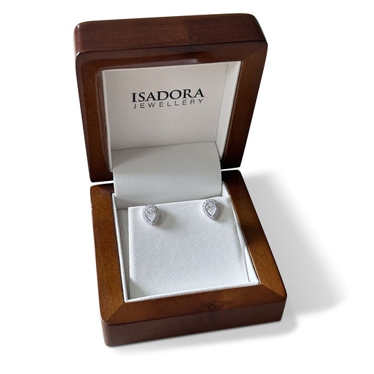 ISADORA JEWELLERY Lab-Grown Diamond Stud Earrings Pear Shape Centre Diamonds in 14ct White Gold (Total Diamond Weight 1.00ct)