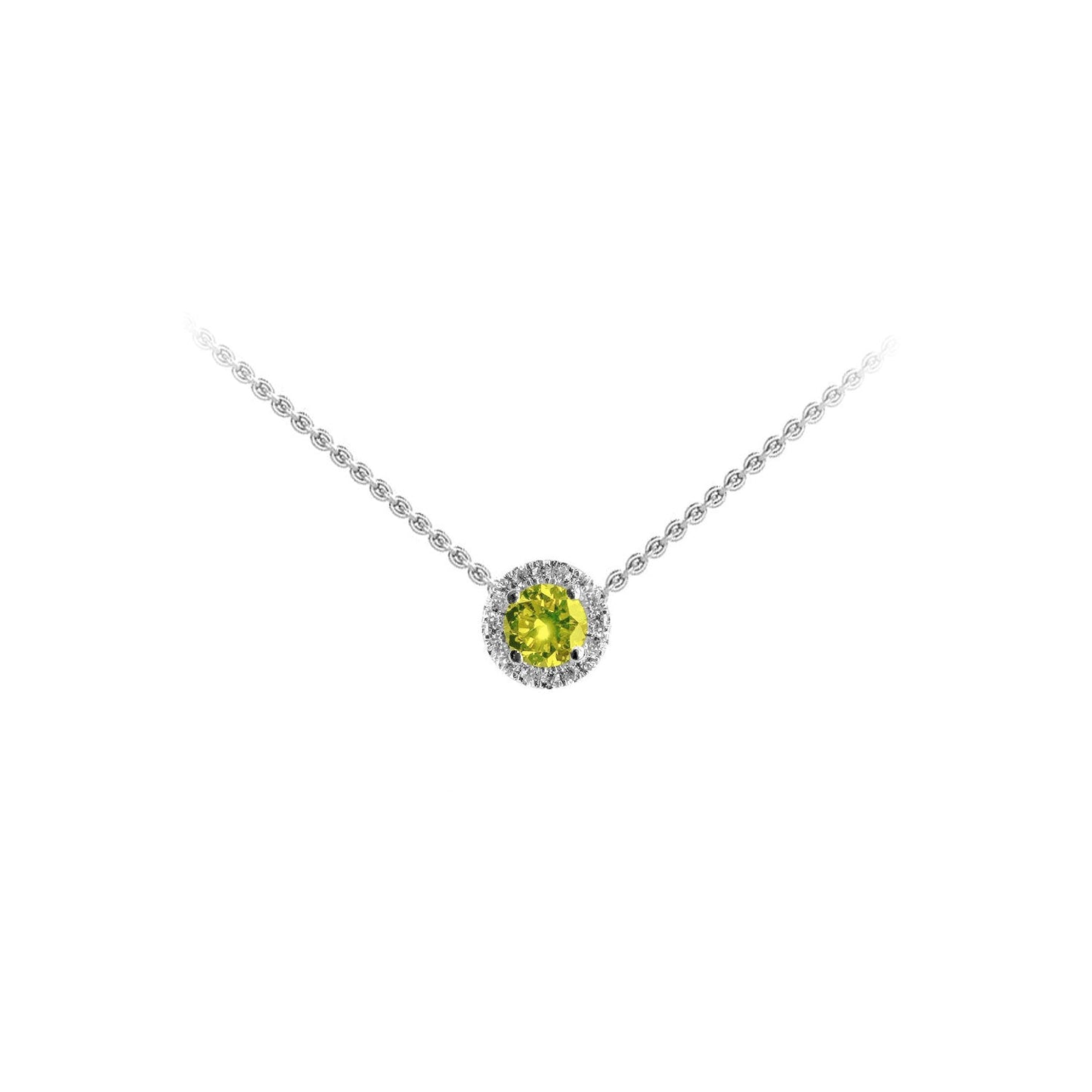 ISADORA JEWELLERY Lab-Grown Diamond Halo Pendant featuring one Yellow Centre Diamond in 14ct White Gold on a 14ct White Gold Chain (Total Diamond Weight 0.30ct)