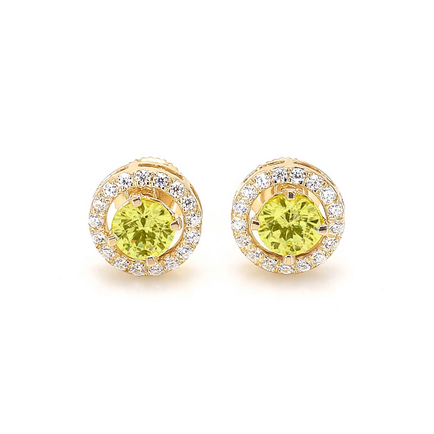 ISADORA JEWELLERY Lab-Grown Diamond Halo Earrings featuring two YELLOW centre diamonds each surrounded by 17 white diamonds in 14ct Yellow Gold (Total Diamond Weight 0.70ct)