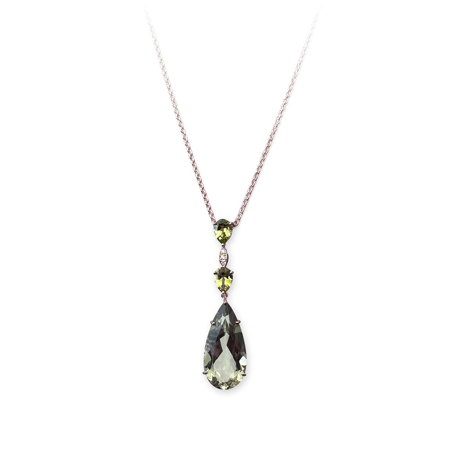 ISADORA JEWELLERY 18ct Rose Gold Green Amethyst, Peridot and Diamond Pendant