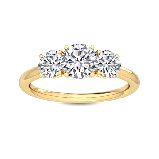 ISADORA JEWELLERY Three Stone Lab Grown Diamond Ring featuring a total diamond weight of 1.00ct in stunning 14ct Yellow Gold